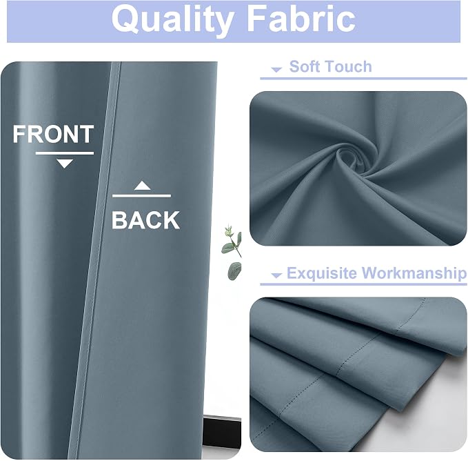 Simplebrand Ava Stone Blue Short 36 Inches Blackout Curtain 2 Panels Set - Image 3