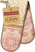 Maison d' Hermine Double Oven Mitts 100% Cotton 7"x35" Double Oven Mitt Heat Resistant BBQ Cooking Gloves with Loop, Baking, Grilling, Home, Kitchen, Handling Hot Pans (Damask)