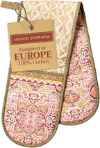 Maison d' Hermine Double Oven Mitts 100% Cotton 7"x35" Double Oven Mitt Heat Resistant BBQ Cooking Gloves with Loop, Baking, Grilling, Home, Kitchen, Handling Hot Pans (Damask)