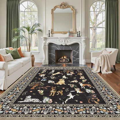 Black Floral Area Rug 6x9 for Living Room Bedroom | Ultra-Thin; Easy Clean; Non by WelcometoBabovid