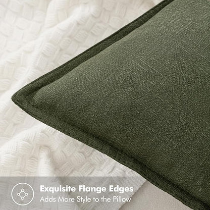 MIULEE Decorative Linen Euro Sham Pillow Covers 28x28 Inch Dark Olive Green | - Image 3