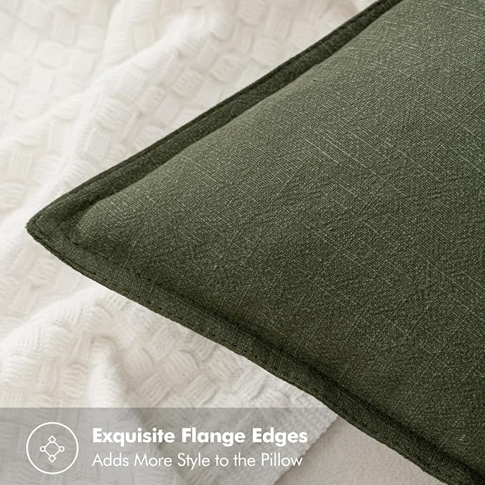 MIULEE Decorative Linen Euro Sham Pillow Covers 24x24 Dark Olive Green | Boho - Image 2