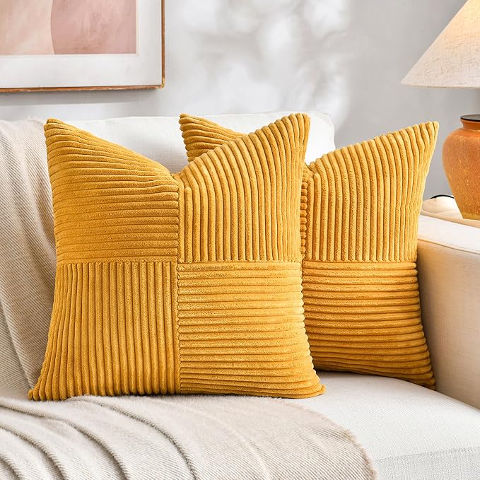 Fancy Homi 2 Packs Gold Yellow Euro Decorative Throw Pillow Covers 26x26 Inch by Fancy+Homi