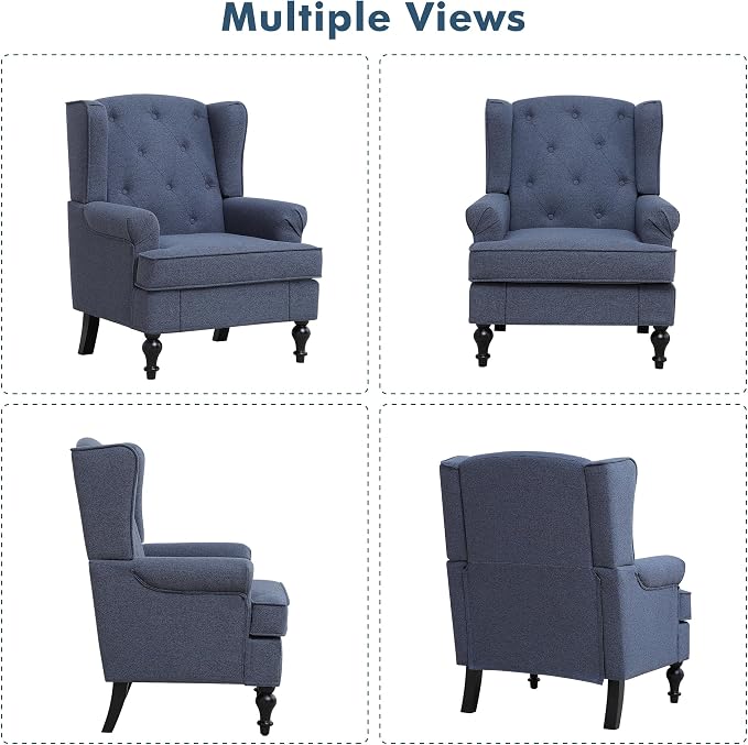 Accent Chair Set of 2, Mid Century Modern Fabric Wingback Chair, Upholstered - Image 9