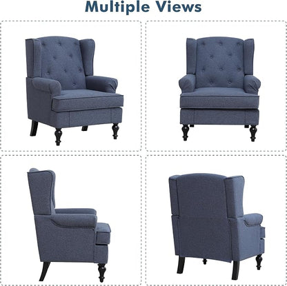 Accent Chair Set of 2, Mid Century Modern Fabric Wingback Chair, Upholstered - Image 9