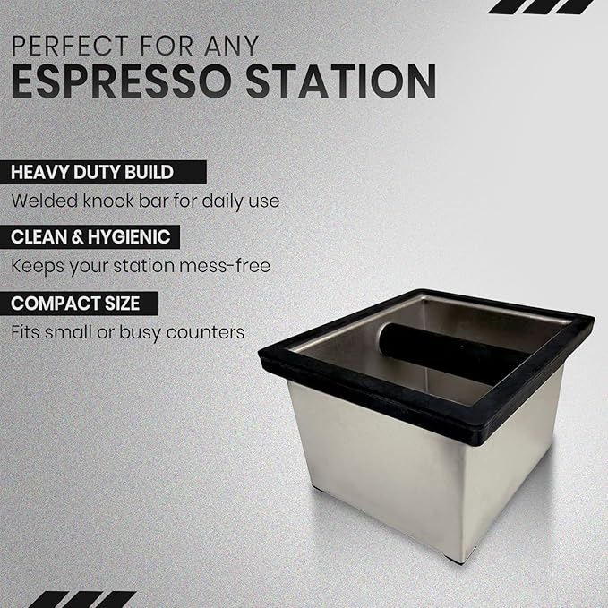 Rattleware Stainless Steel Knock Box - Ideal for Home, Cafe, Restaurant, Hotel, Office, or Commercial Establishment - Heavy Duty Knock Box Trusted By Baristas Worldwide (6" x 5.5" x 4")