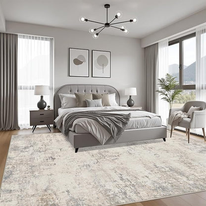 6x9 Area Rug Living Room: Modern Washable Soft Carpet Brown Beige | - Image 2