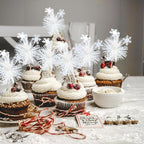 Gyufise 20Pcs Foil Firework Cupcake Toppers Sparkle Tinsel Cake Toppers Tinsel Drink Cake Decoration Cocktail Picks for Birthday Wedding Graduation Party Supplies White