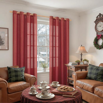 YoungsTex Burgundy Red Linen Curtains 80 Inch Length - Image 2