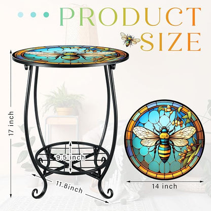 Cinnvoice Outdoor Side Table Round Small Mosaic Patio Accent Indoor End Plant - Image 3