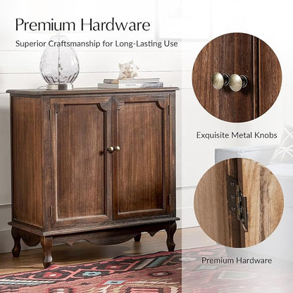 Solid Wood Sideboard with Adjustable Feet, 2 Shelves Storage Accent Cabinet - Image 5
