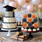 Chinco 100 Pcs Foil Firework Cupcake Toppers Sparkle Tinsel Cake Toppers Cake Decoration Cocktail Fruit Toothpick for Birthday Wedding Graduation Party(Orange, Black)