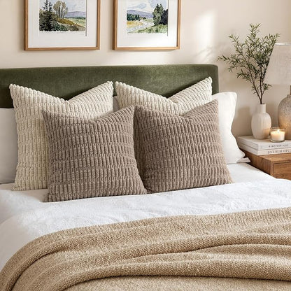 MIULEE Corduroy Decorative Throw Pillow Covers 16x16 Light Brown Pack of 2 | - Image 5