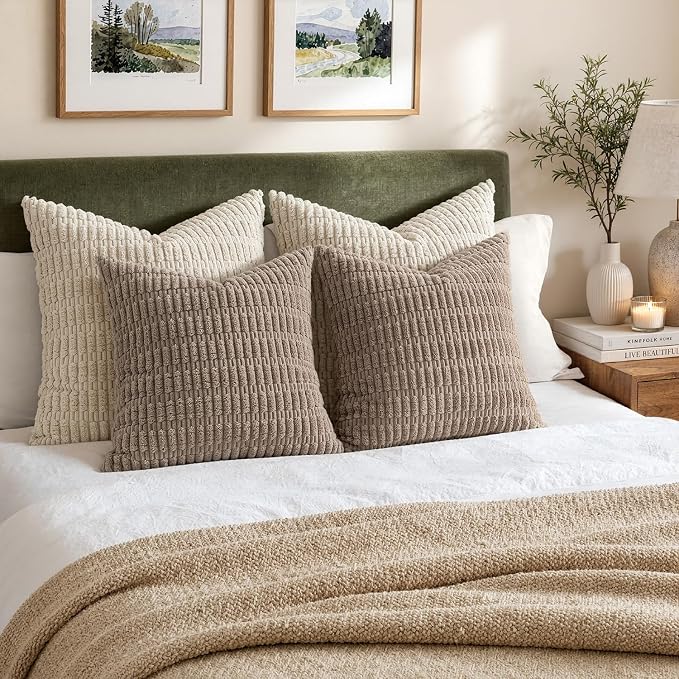 MIULEE Corduroy Decorative Throw Pillow Covers 18x18 Light Brown Pack of 2 | - Image 5