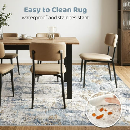 LOONGRUG Area Rug 5x7 Washable Neutral Modern Living Room Rugs Blue | Abstract - Image 6