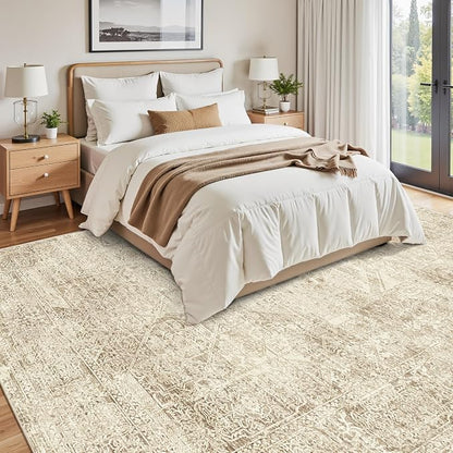 Soalmost Washable Area Rug 8x10 Large Soft Living Room Rugs Light Brown | - Image 3