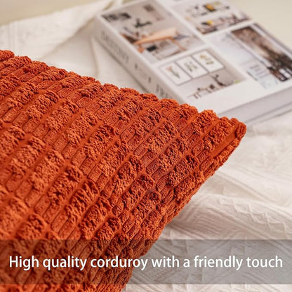 Pack of 2 Corduroy Decorative Throw Pillow Covers 24x24 Inch, Wine Red | Fall - Image 2