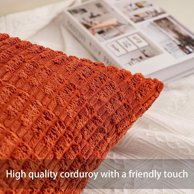 Aegero Pack of 2 Corduroy Decorative Throw Pillow Covers 20x20 Inch, Rust | - Image 3