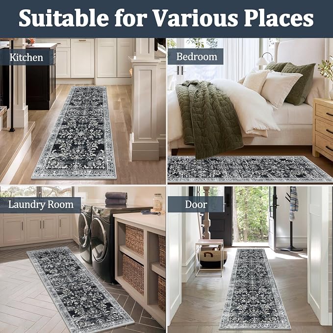 Yamaziot 2x10 Washable Hallway Runner Rug Non Slip Floral Carpet, Stain - Image 5
