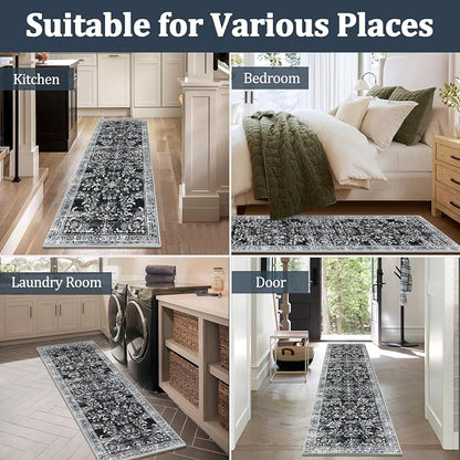 Yamaziot 2x12 Washable Hallway Runner Rug Non Slip Floral Carpet, Stain - Image 6