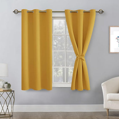 Blackout Curtains for Bedroom, Mustard Yellow 38 x 54 Inch 2 Panels | Thermal - Image 8