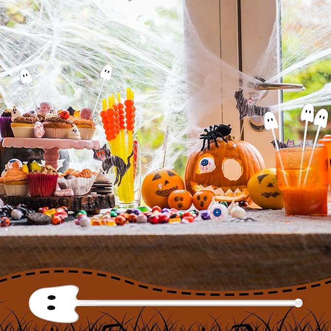 30 Pcs Halloween Swizzle Sticks Plastic Coffee and Cocktail Stirrers Fall Thanksgiving Drink Stirrers Cocktail Mixers for Halloween Fall Autumn Party Tea Coffee Bar Decoration(Ghost)