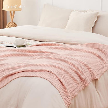 CozeCube Pink Seed Stitch Throw Blanket 60"x80", Farmhouse Decor | Blanket - Image 6