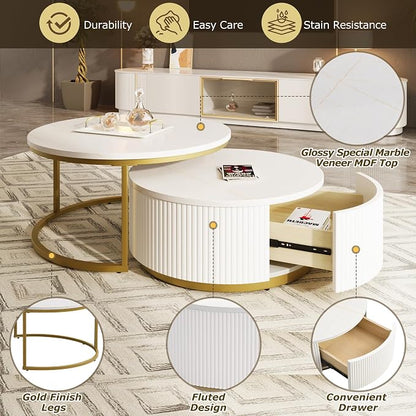 Modern Round Nesting Coffee Table Fluted - Image 8