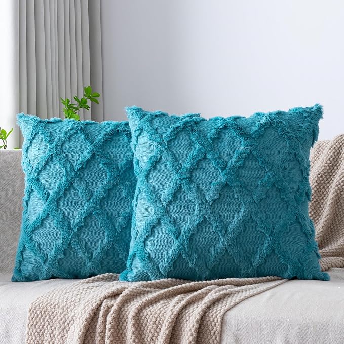 Set of 2 Soft Moroccan Throw Pillow Covers 16x16 Inch Plush Boho Decorative by Cozoomy