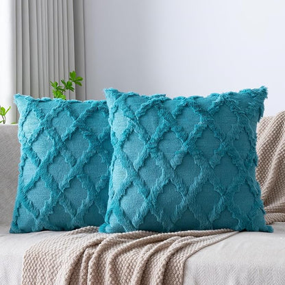 Set of 2 Soft Moroccan Throw Pillow Covers 20x20 Inch Plush Boho Decorative by Cozoomy