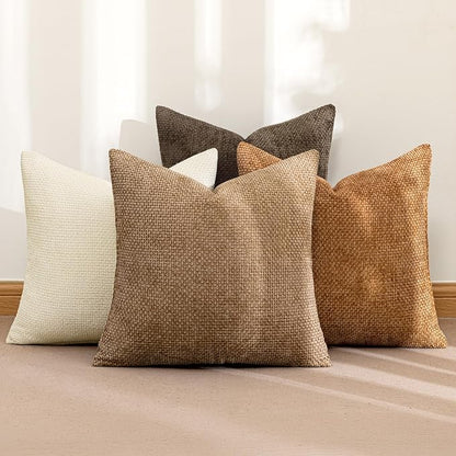 MIULEE Decorative Chenille Fall Euro Pillow Covers Brown 24x24 Pack of 4 | - Image 2