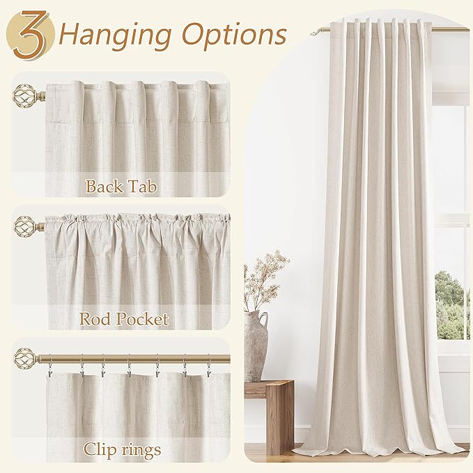 100% Blackout Linen Curtains 90 Inch Length 2 Panels Set - Image 6