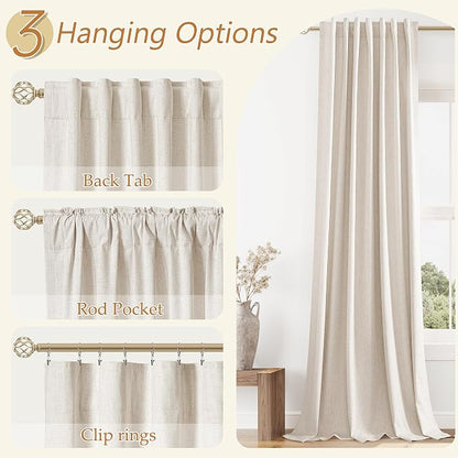 100% Blackout Linen Curtains 132 Inch Length 2 Panels Set - Image 5