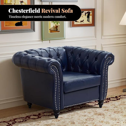 LEVNARY Chesterfield Armchair, Tufted Leather Accent Chair, Mid-Century Modern - Image 6