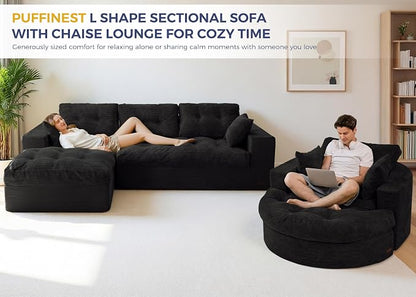 MAXYOYO L Shape Sectional Sofa Couch and Round Chaise Lounge, Modern Cloud Couch - Image 3