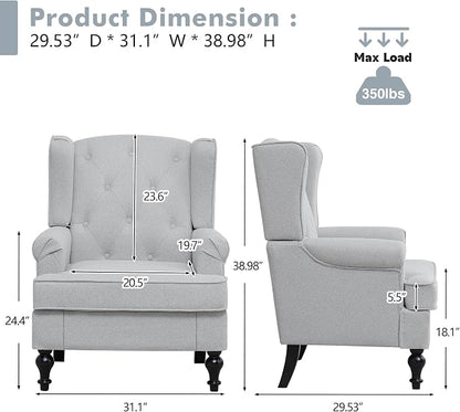 Accent Chair for Living Room, Mid Century Modern Upholstered Armchair, Wingback - Image 2