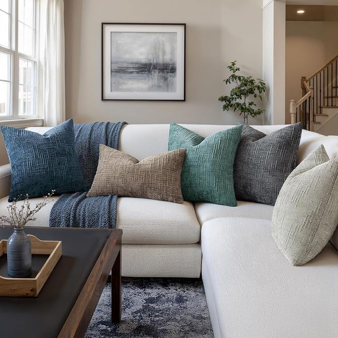 MIULEE Chenille Textured Throw Pillow Covers Dark Grey 18x18 Set of 2 | Slubby - Image 6
