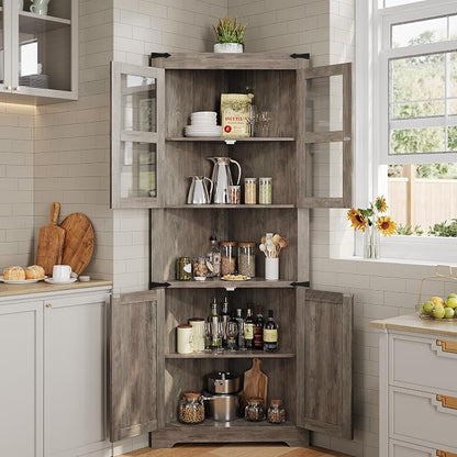 GarveeHome Tall Corner Cabinet, Farmhouse Corner Storage Cabinet - Image 3