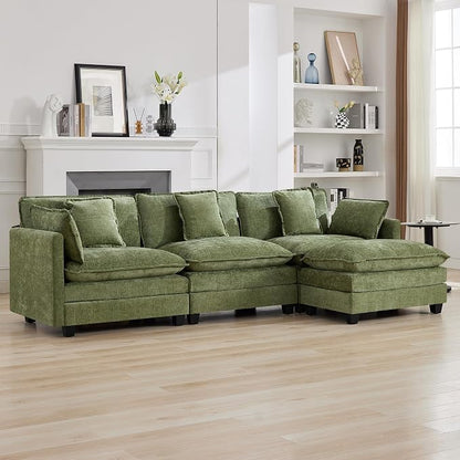 111'' Cloud Deep Seat Sectional Couch, Modern Comfy Chenille L Shaped Sectional by WUTUTUEE