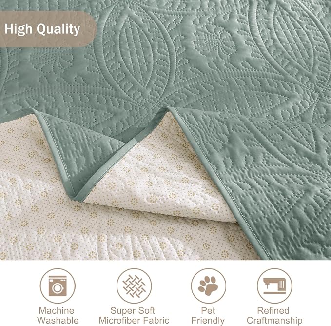 Soft Sage Quilted Couch Cover - Image 6