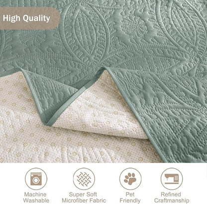 Soft Sage Quilted Couch Cover - Image 6