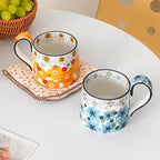 Ceramic Coffee Mug, 12oz Cute Floral Coffee Mugs with Large Handle, Orange Flower Design Stoneware Tea Cup for Office and Home