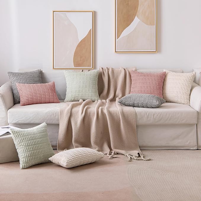 MIULEE Corduroy Decorative Throw Pillow Covers 20x20 Blush Pink Pack of 2 | - Image 4