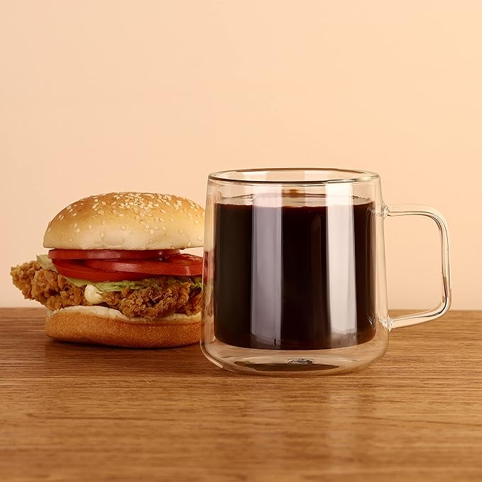 CNGLASS Double Wall Glass Coffee Mugs 15.2oz(450ml),Large Clear Insulated Glass Espresso Cup with Handle,Set of 1