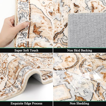 HEBE Hallway Runner Rug 2'x8', Washable Non Slip Kitchen Rug Runner | Soft Boho - Image 3
