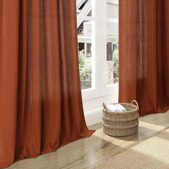 2 Panels Terracotta Linen Curtains 105 inches Long - Image 6