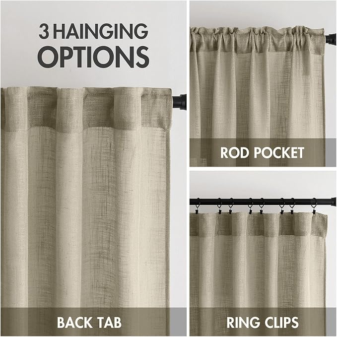 MIULEE Oatmeal Linen Curtains 52x108 Inch Long - Image 3