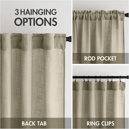 MIULEE Oatmeal Linen Curtains 52x72 Inch 2 Panels - Image 3