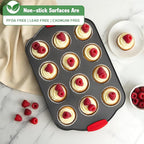 Tiawudi Muffin Pan, Nonstick Cupcake Pan Set, 2 Pack Heavy Duty Muffin Tins for Baking, 12-Cup Regular and 24-Cup Mini Bareware Tray with Silicone Grip Handles