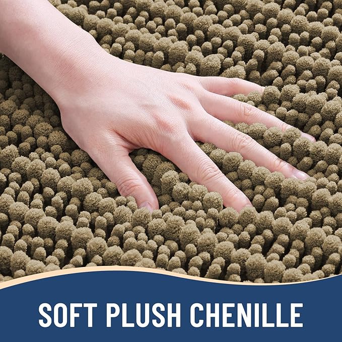 Arotive Luxury Chenille Bathroom Rug Mat, Extra Soft Thick Absorbent Shaggy Bath Rugs, Non-Slip Machine Wash Dry, Plush Bath Mats for Bathroom, Shower and Tub, 47x24, Camel